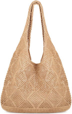 COOKOOKY Crochet Beach Tote bag Summer Beach Bag for Women Aesthetic Mesh Tote Bag Hippie Bag Knit Bag