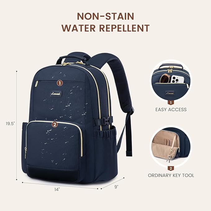 LOVEVOOK Laptop Backpack for Women with Pouch Pocket for Large Capacity Cup,18 Inch Laptop Computer Bag Travel Backpack Purse,Waterproof Work Business Backpack College Teacher Bags,Dark Blue