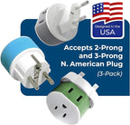 OREI Full European Travel Adapter Set - Dual Input American to Europe, Germany, England, Spain, Italy, Iceland, France, (Type G, E/F, Type C) - 3 Pack, Safe Grounded Use for Cell Phones, Laptops
