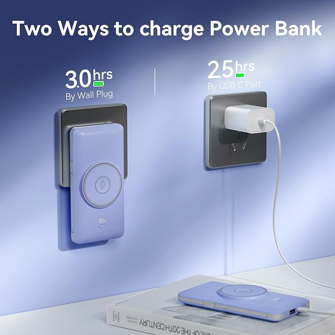 Magnetic 10000mAh Portable Charger for iWatch & iPhone, PD Fast Charging Wireless Power Bank Built-in Cables and Wall Plug, External Travel Battery Pack Compatible with iOS Android Phones
