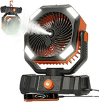 USONE Misting Fan, Portable Camping Fan Rechargeable, Battery Powered Fan for Camping with Light, Remote & Timer, Hanging Tent Fan with Hook for Outdoor fishing, Travel, Work/Summer Essential