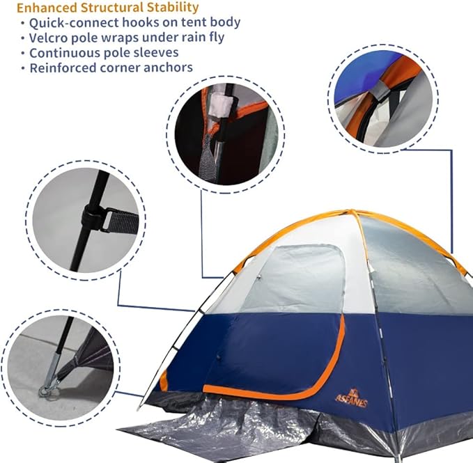 ASFANES Sundome Camping Tent with Rainfly, 2/4/6/10 Person Tent Sets Up in 10 Mins, Weatherproof Shelter for Camping, Festivals, Backyard, Sleepovers, & More