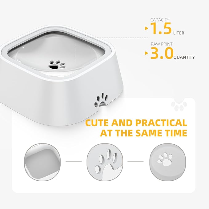 Splash-Proof Dog Drinking Bowl & Cat Water Bowl, 2-in-1 Pet No-Spill Slow Feeder with Floating Disk