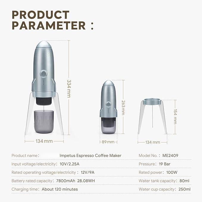 Portable Electric Espresso Machine Travel Coffee Maker for Camping 3 in 1 Self-Heating for Ground Coffee & DG NS Capsule Pods For Travel Camping and Hiking (Space Grey)