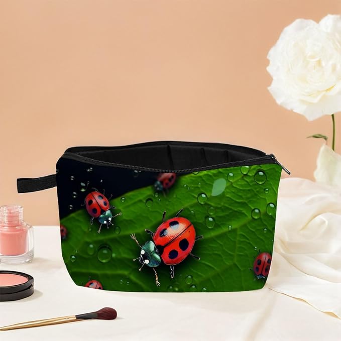 Ladybug Makeup Bag for Women Travel Cosmetic Organizer Bag Teacher Appreciation Gifts Small Zipper Toiletry Bag
