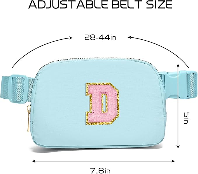 Gitus Gifts for 7 8 9 10 11 Year Old Girls Belt Bag Fanny Pack Crossbody Bags with Initial Letter Patch Birthday Gifts for Daughter Sister Friends Teen girls (Icing Blue-D)