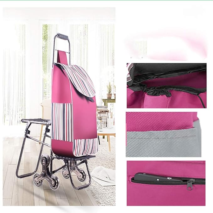 Hand Truck Cart, Folding Luggage Cart with Chair, Portable Grocery Shopping Cart, Large-Capacity Wheeled Trolley for Easy Transport