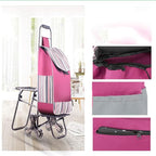 Hand Truck Cart, Folding Luggage Cart with Chair, Portable Grocery Shopping Cart, Large-Capacity Wheeled Trolley for Easy Transport