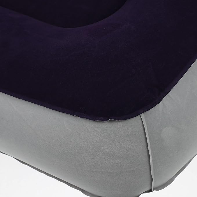 Garneck 2 Pcs Inflatable Foot Rest Pillow, PVC Flocking Travel Foot Cushion with Adjustable Air Pressure, Multi-use Stool for Outdoor, Airplane, Car (Grey Blue + Grey)
