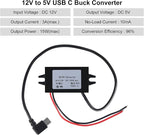 2pcs DC 12V to 5V USB C Buck Converter 3A 15W Type-C Right Angle Step-Down Converter Voltage Regulator Car Power Converter Adapter Waterproof