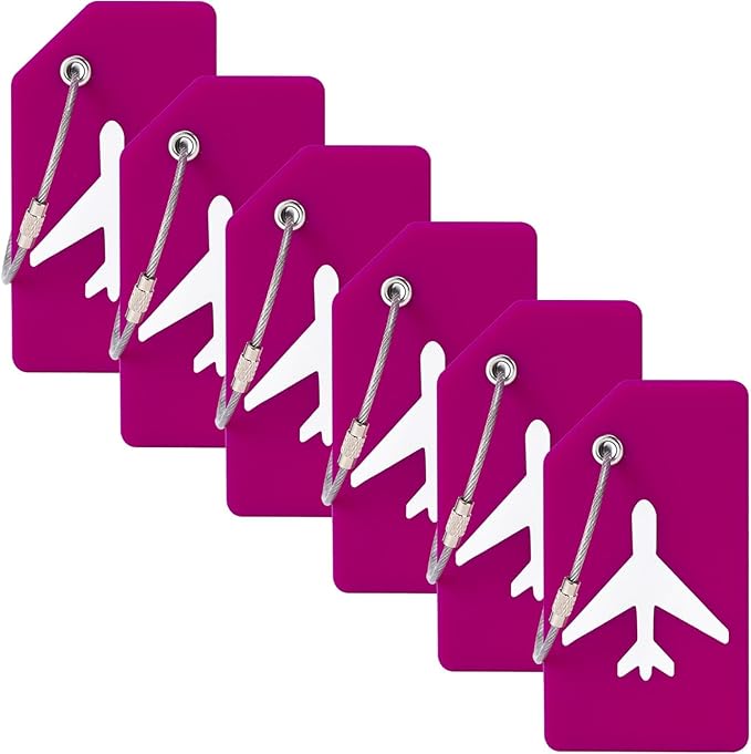 6 Pack Silicone Luggage Tag for Suitcases with Stainless Loop, Privacy Protection Travel Bag Tags Perfect to Quickly Spot Baggage Handbag (Cranberry)