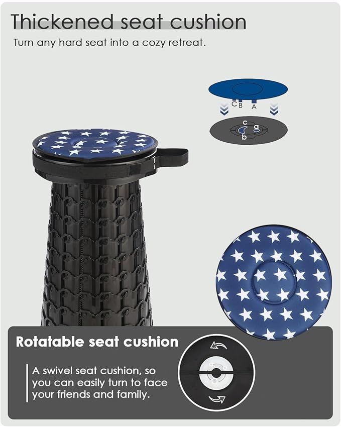 Upgraded Collapsible Stool with Cushion, 800 lbs Heavy Duty Capacity & Lightweight 2.6 lbs, 18-Inch Portable Retractable Folding Stool for Adults, Camping, Fishing, Hiking, BBQ, Travel, Outdoor Events