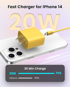 FEEL2NICE iPhone Charger Fast Charging 2 Pack Type C Wall Charger Block with 2 Pack [6FT&10FT] Long USB C to Lightning Cable for iPhone 14/13/12/12 Pro Max/11/Xs Max/XR/X,AirPods Pro,Yellow