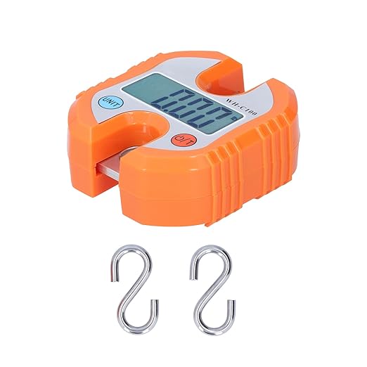 FTVOGUE Digital Hanging Scale, Portable Electronic Hook Scale with Double Accuracy Display for Grocery Shopping and Luggage, 150kg Capacity (Orange)