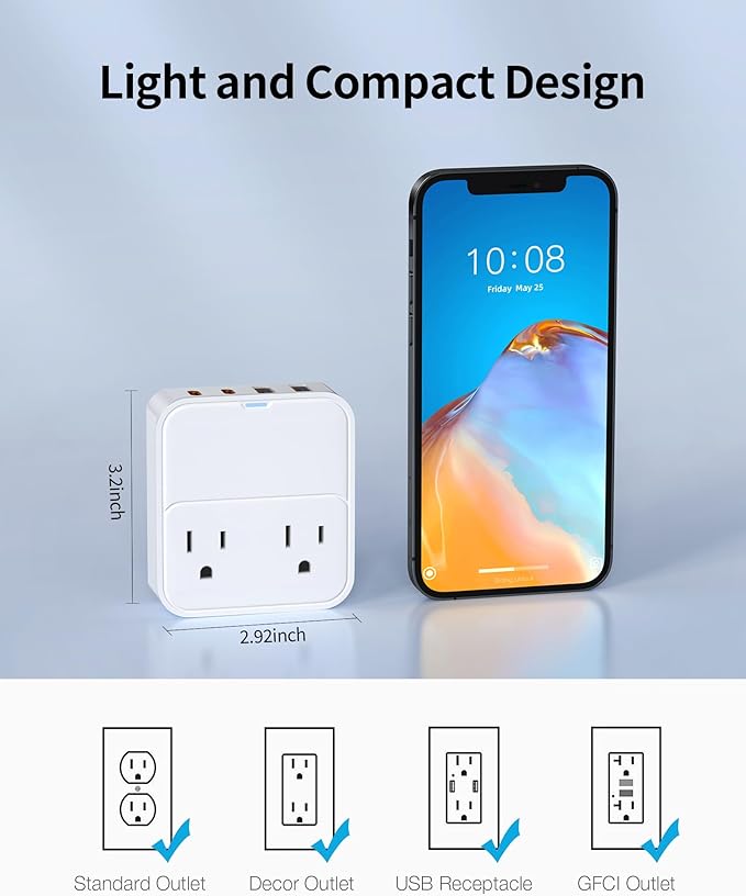 USB C Charger Block,Slim Flat USB Wall Charger Plug with 2 Outlet Ports,Multi USB C Charging Power Adapter for Home Travel Office School (20W)