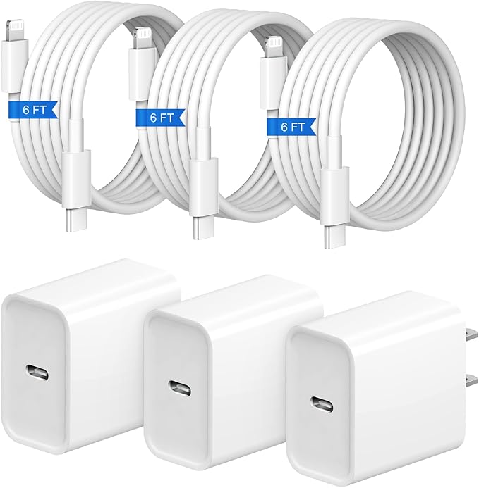 iPhone Fast Charger 3+3Pack 20W USB C Wall Charger with 6FT Fast Charging Cable Compatible with iPhone 14/13/12/11/Pro/Pro Max