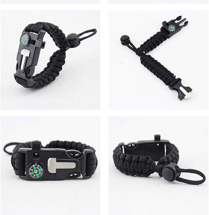 ZHIYE Survival Paracord Bracelet Flint Fire Starter Scraper Compass Wilderness Survival Whistle Adjustable Wristband 2Pack Black&Armygreen
