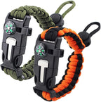 ZHIYE Survival Paracord Bracelet Flint Fire Starter Scraper Compass Wilderness Survival Whistle Adjustable Wristband 2Pack Black&Armygreen