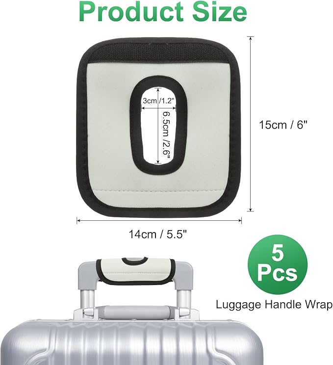 uxcell 5 Pcs Luggage Handle Wrap, Hollow Neoprene Handbag Grip Cover Protector Luggage Identifiers Suitcase Handle Wraps for Luggage Suitcase Travel Bags, White