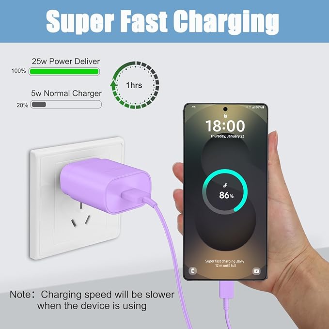 25W Super Fast Charging Cord Type C Block &10Ft USB C Android Phone Charger Cable for Samsung Galaxy S26/S25/S24 Ultra/S24/S24+/S23 Ultra/S23/S23+/S22/S22 Ultra/S22+/S21Ultra/S20 Ultra/Note 20/10