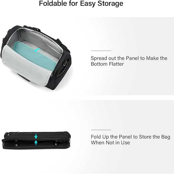 Hanke Small Travel Duffel Bag, Under Seat Carry On Personal Item Bag with 11 Pockets, Lightweight Water Resistant Foldable Weekender Bag with Trolley Sleeve for Travel Gym Daily Use（Black）