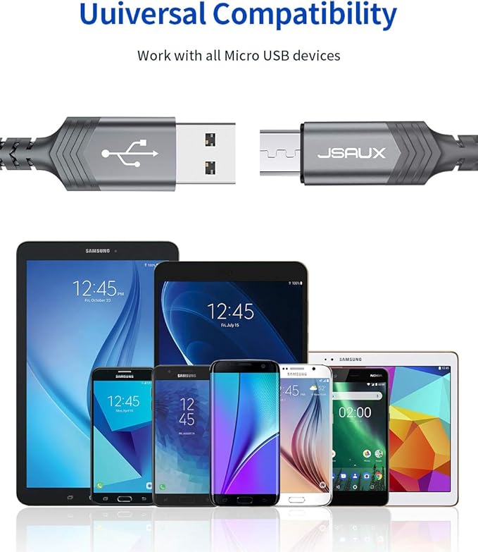 JSAUX Micro USB Charger Cable, (3-Pack 3.3ft+6.6ft+10ft) for Android Charger Micro USB to USB A Nylon Braided Cord Compatible with Samsung Galaxy S6 S7 Edge Note 5, Kindle and More-Grey
