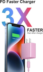 10FT iPhone 14 13 12 Charger Fast Charging 20W PD USB C Wall Charger with 10FT Fast Charging Cable Compatible iPhone 14/13/12/11/Pro/Pro Max/Mini/Xs Max/XR/X, iPad - Pink