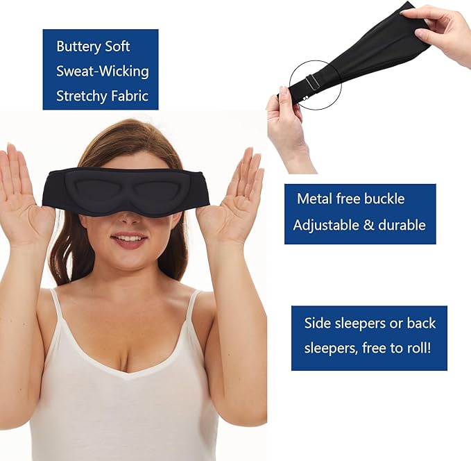 ALASKA BEAR Sleep Mask for Side Sleepers Patented Design, Cup-Shaped and Extra-Soft, 100 Blackout Eye Mask Shades Cover for Men and Women Home or Travel, Machine Washable, Black