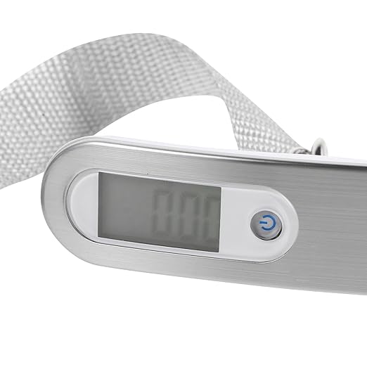 Abaodam Portable Digital Luggage Scale with LCD Display, Mini Handheld Electronic Hanging Scale for Travel Suitcases, 50kg Capacity, White Strap, Battery Powered for Accurate Baggage