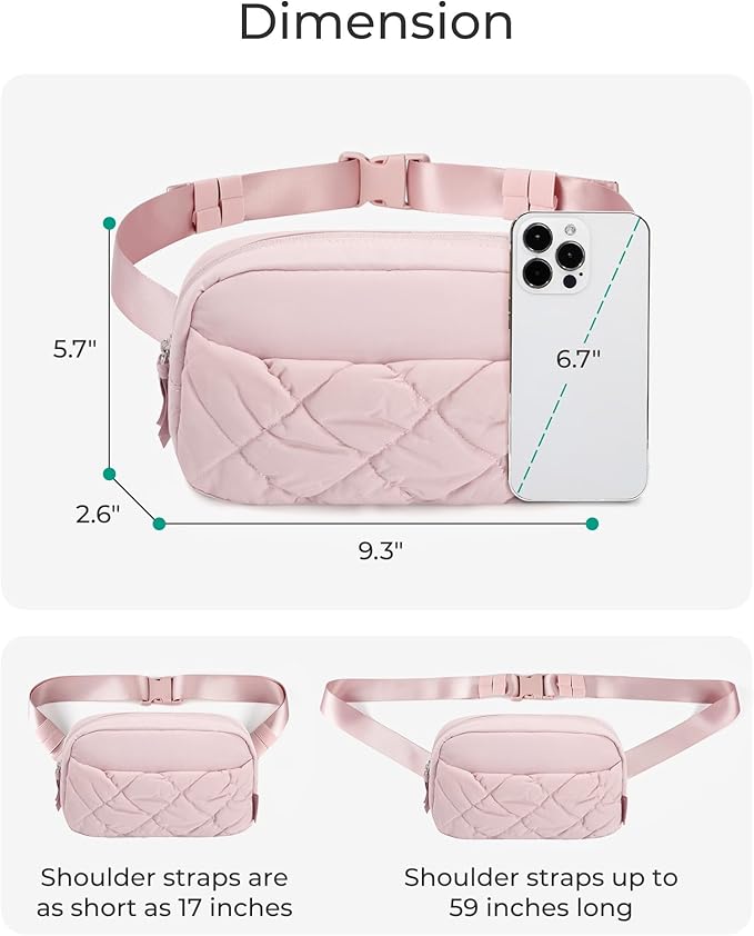 BAGSMART Puffy Fanny Packs for Women Crossbody Belt Bag with Adjustable Strap, Quilted Waist Pack Purse for Traveling Shopping Workout