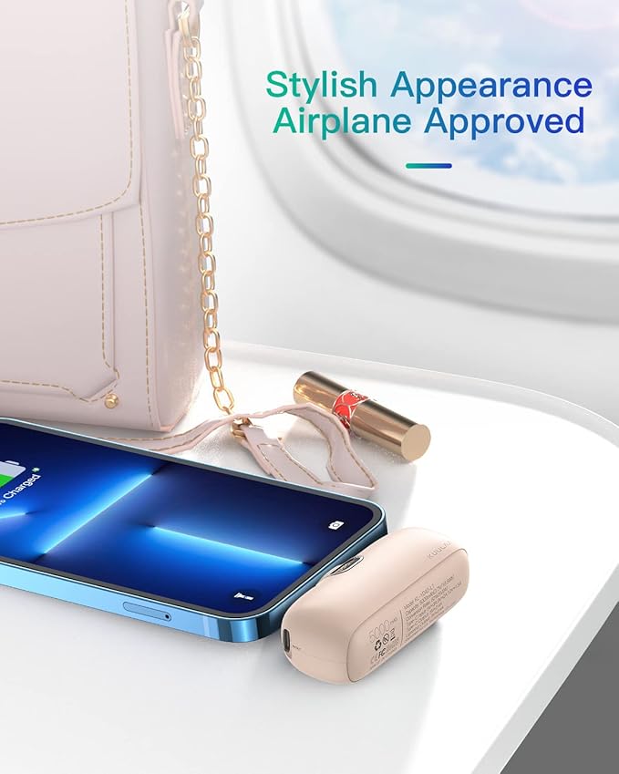 Kuulaa Portable Charger for iPhone 14/13/12/11 Mini 5000mAh Built-in Lightning Plug Power Bank with LED Display, Fast Charging USB-C Input, Compact Travel Battery Pack, Pink