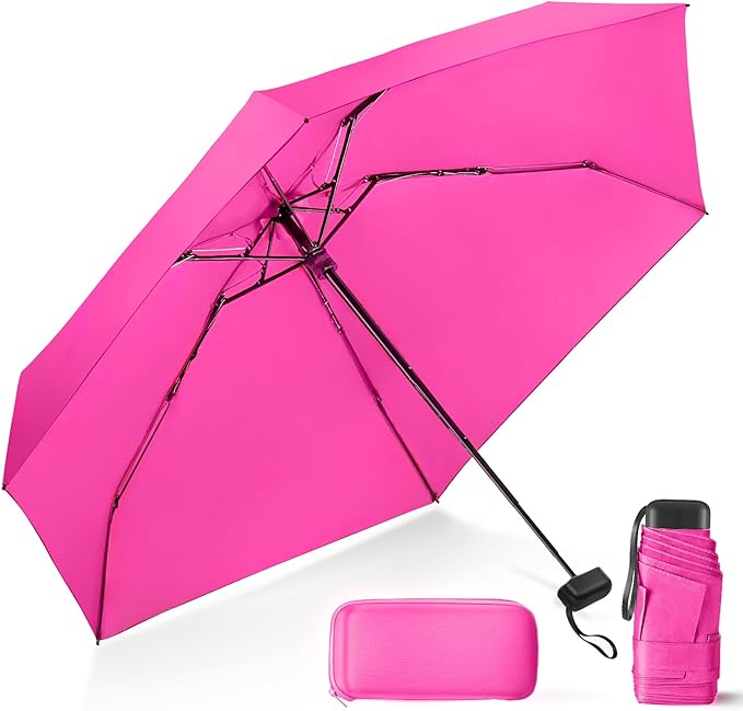 Compact Travel Umbrella with Case - Mini Umbrella for Purse, Small Lightweight &Tiny Design Perfect for Parasol Outdoor Sun&Rain Umbrellas