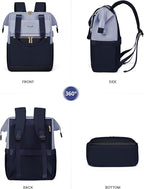 LOVEVOOK Laptop Backpack for Women, 15.6 Inch Work Laptop Bag with USB Port, Fashion Teacher Nurse Backpack Purse, Waterproof Travel Computer Backpack with Organizer Bag, 2PCS, Grey Blue-Ink Blue