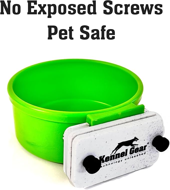 Dog Crate Water Bowl No Spill, 20oz Food-Grade Polypropylene Feeder, Secure Crate Mount with Covered Parts, Travel-Ready & Easy to Clean (Green)