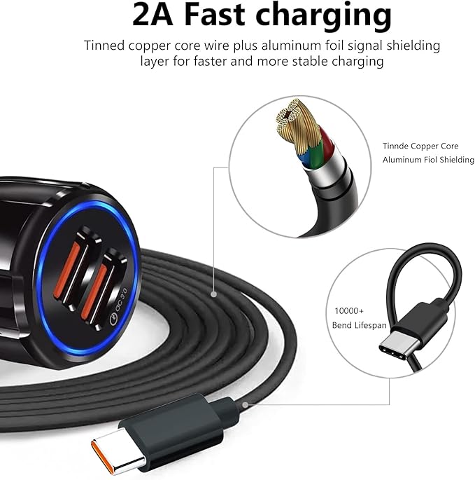 Fast Car Charger Android USB Type C Charging Cable Cord fit for TCL Flip Pro, Alcatel Go Flip 4, Cricket Icon 2/3 Icon 4, Ovation 2,Sonim XP8, Jitterbug Smart 3 Smart 4,Moto,Samsung,IPhone 15,LG Phone