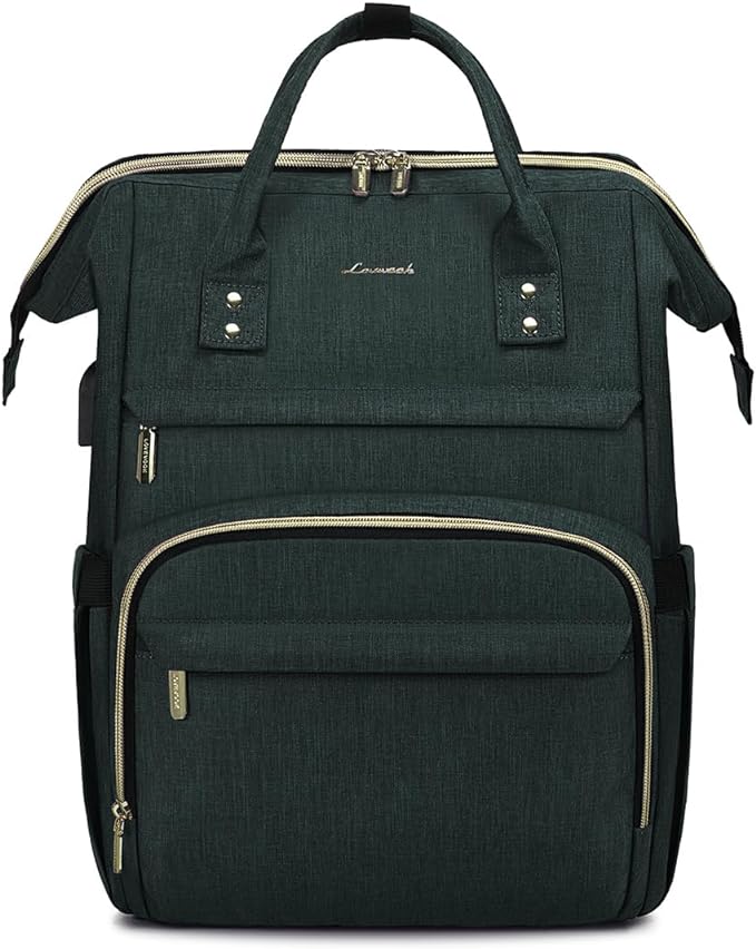 LOVEVOOK Laptop Backpack for Women,18 Inch Professional Womens Travel Backpack Purse Computer Laptop Bag Nurse Teacher Backpack,Waterproof College Work Bags Carry on Back Pack with USB Port,Dark Green