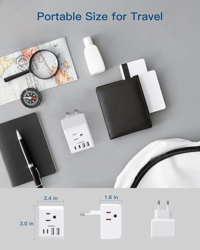 2 Pack European Travel Plug Adapter, International Power Plug Adapter with 3 Outlets 4 USB Charging Ports(2 USB C), Type C Plug Adapter Travel Essentials to Most Europe EU Spain Italy France Germany