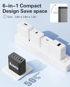 2 Pack 200W USB C Charger with 4 USB Cables, 6-Port Wall Charger, Laptop Fast Charger Type C Charging Block for MacBook Pro, Dell XPS, iPhone 17, iPad, Tablet, Chromebook Black