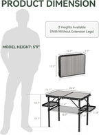 Titanker Folding Camping Table 2ft, Small Folding Camp Table Portable with 50% Extra Space, Small Picnic Table, Portable Beach Desk, Car Camping Essentials, Aluminum Light & Solid