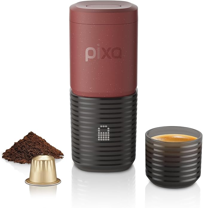 WACACO Coffee Machine Electric & Portable, With 4 Coffee Types & Fast Heat-Up, 3 * 3000mAh Battery, 20 Bar Portable Espresso Maker For Ground Coffee & NS Capsule (Tuscan Red)