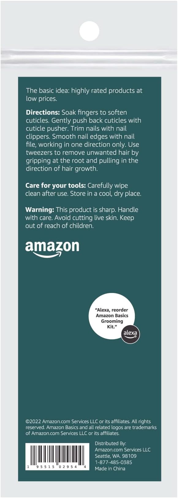 Amazon Basics 5-Piece Nail Care Grooming Kit, Manicure Pedicure Set with Nail Clippers