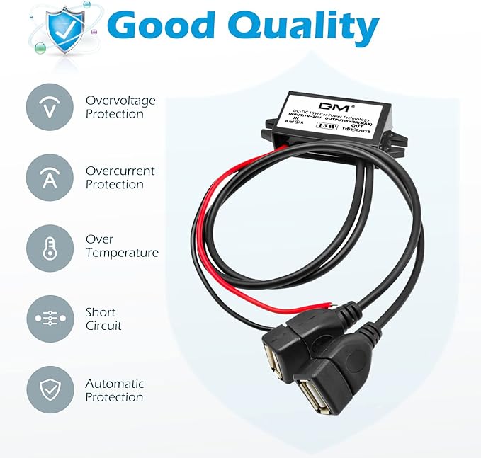 2-Pack DC 12V 20V to 5V 3A USB, Aideepen USB Female DC Converter Adapter Buck Module, for Car Power,Golf Cart Scooters, Motors and DIY(Dual USB Port)