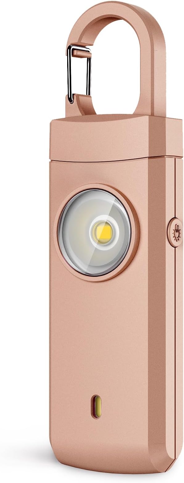 Rechargeable Personal Alarms for Women - Christmas Birthday Gifts for Women, Stocking Stuffers for Teen Girl, Daughter, Safety Keychain Flashlight, Siren Alarm, Travel College Essentials (Rose Gold)