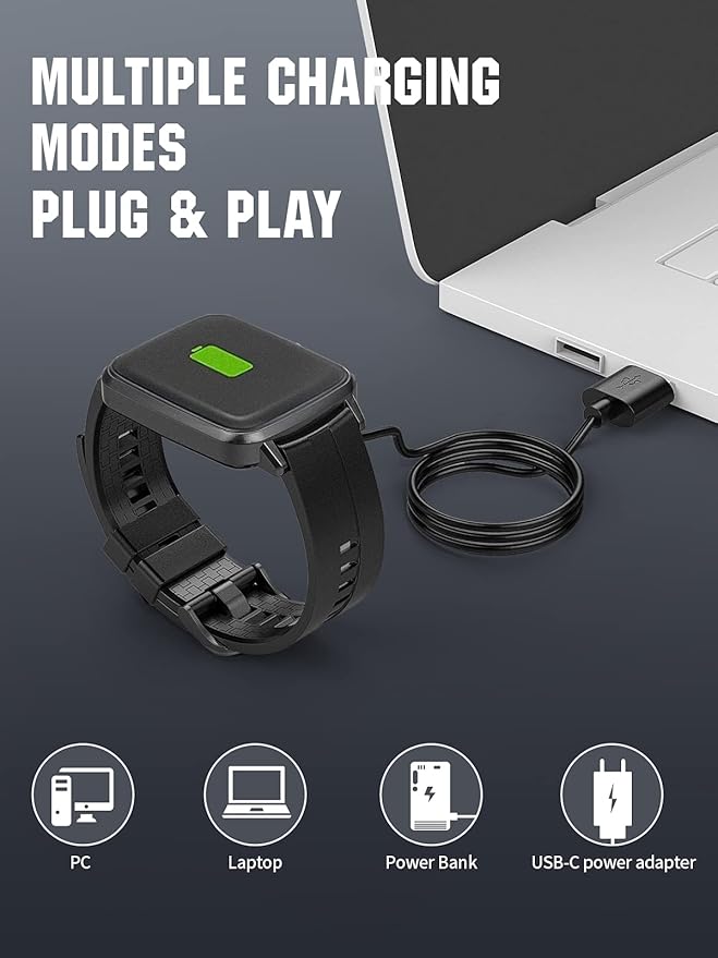 TiMOVO Smart Watch Charger Compatible with YAMAY VeryFitPro SW021,SW01,Willful SW023,SW025, Magnetic USB Charging Cable for Letsfit ID205L,Letscom ID205S,ID216,Umidigi Uwatch 3,Uwatch GT, Black