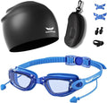 7 in 1 Swim Goggles + Swim Cap for Men Women,No Leak Anti-Fog & UV, Wide Visio HD Mirror PC Lens