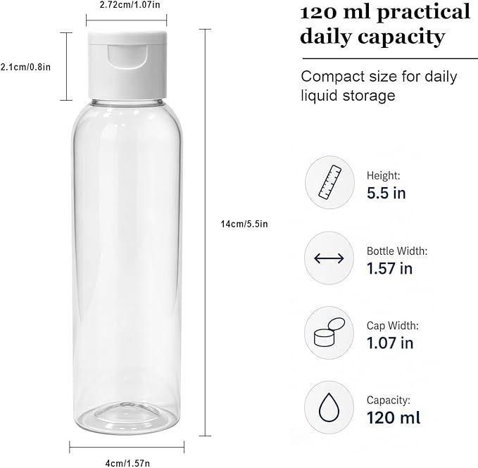 TRENDBOX 6 Pack Plastic Empty Bottles with Flip Cap for Shampoo, Lotions, Liquid Body Soap, Cream (4 oz / 120 ml)
