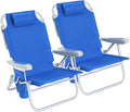 SUNNYFEEL Low Beach Chair 2 Pack, 5-Position Lay Flat Reclining, Backpack Portable Folding Chairs with Cooler Bag & Cup Holder, Heavy Duty 350 LBS, Compact for Beach, Camping, Travel