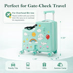 Ride-On Suitcase for Kids Carry On Luggage, Hard Shell Kids Travel Suitcase with 6 Spinner Wheels, TSA Lock, Safety Belt, Foldable Pedal & Cup Holder, Kids Riding Luggage, Green