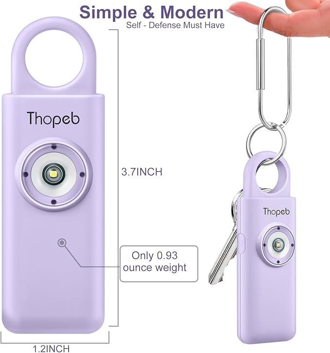 Thopeb– Personal Safety Alarm for Women–135dB Siren, Strobe Light and Rechargeable - Safety Alarm Keychain for Women (Purple)
