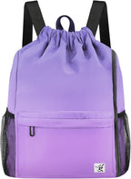 Drawstring Backpack with Mesh Pockets String Gym Bag Sackpack Sandproof Water Resistant Beach Backpack for Men Women